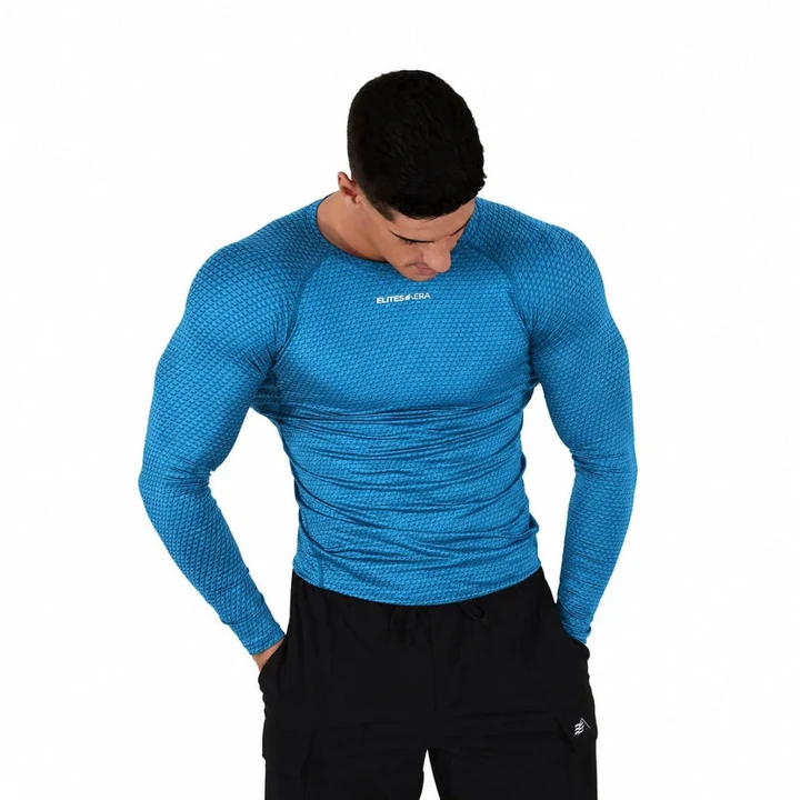 The same garment in blue.